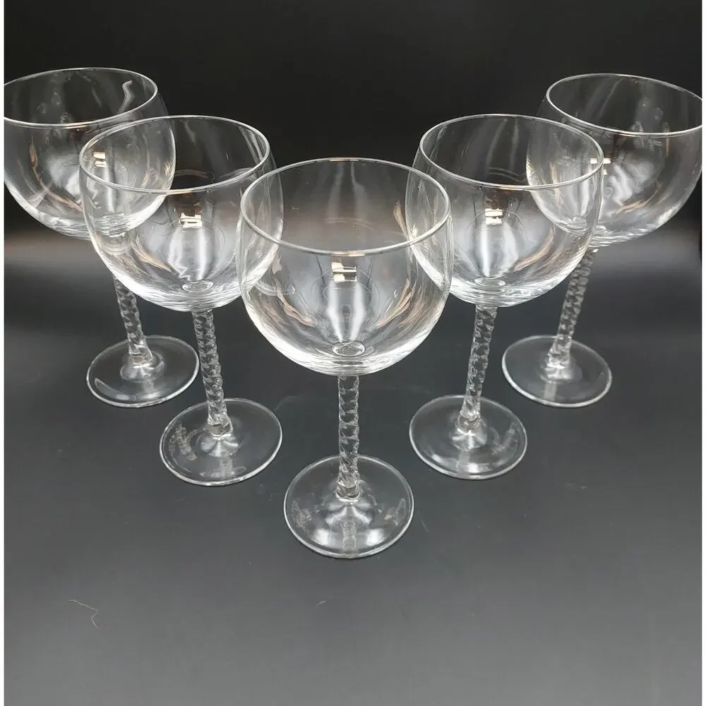 Cristal Darques Angelique Balloon Wine Glasses Set of 5 Clear Twisted Stem 7.25
